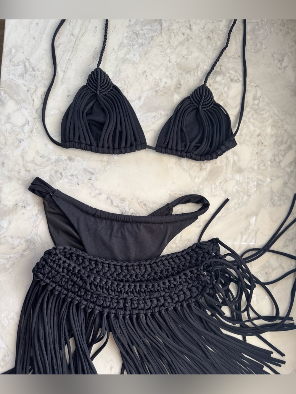 DO+BE Black Crochet Fringe Bikini Set